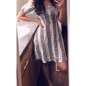 Rue21 White Black Geometric Tribal Print Lace Up Off Shoulder Mini Dress Small